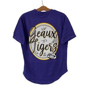 Pressbox Geaux Tigers Graphic T Shirt Women Med Purple Cotton College Basic NEW